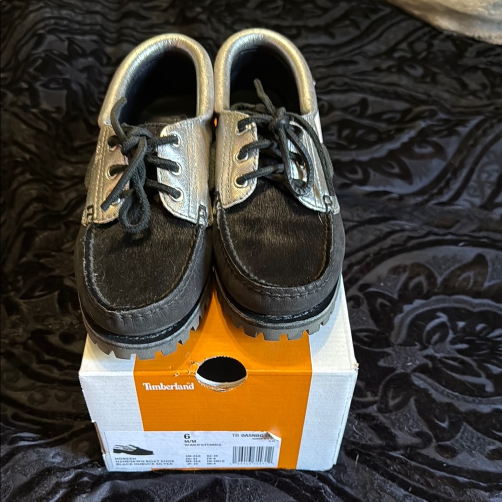 Timberland Ladies Black and Silver Boat Shoes